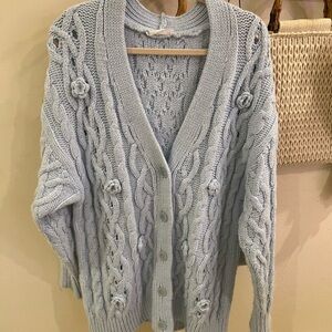 Mango Blue Chunky Knit Cardigan Sweater